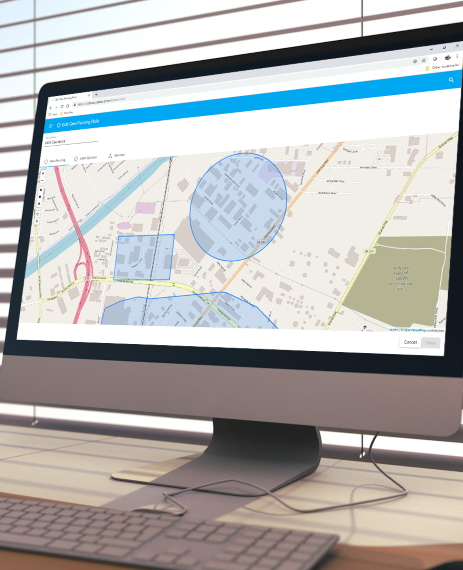 computer with geofencing map